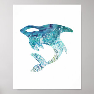 Póster Orca Tattoo con olas oceánicas