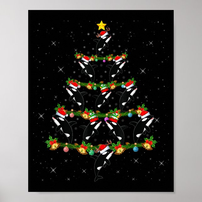 Póster Orca Whale Christmas Tree Lights Santa Funny Sea A (Frente)