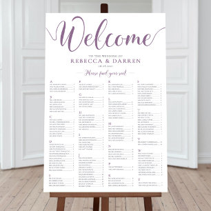 Póster Orden alfabético del gráfico de asientos de Boda p
