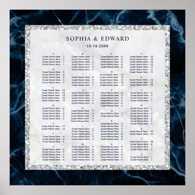 Póster Orden alfabético gráfico de asientos de boda de má (Frente)