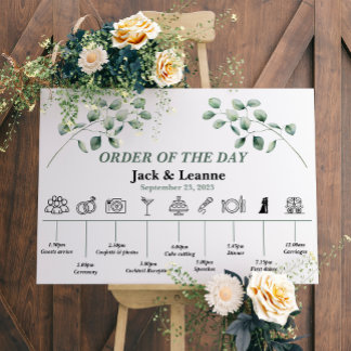 Póster Orden Boda del día moderno, rama de eucalipto