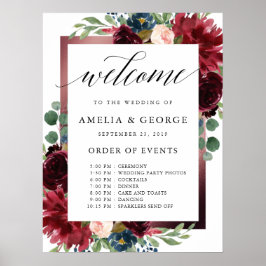 Póster Orden de bienvenida de Borgoña de los eventos boda