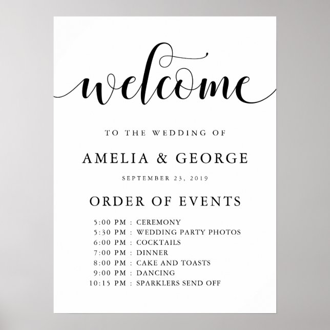 Póster Orden de bienvenida del boda de eventos (Frente)