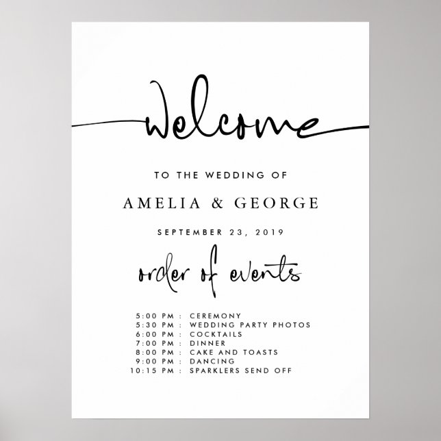 Póster Orden de bienvenida del boda de eventos (Frente)