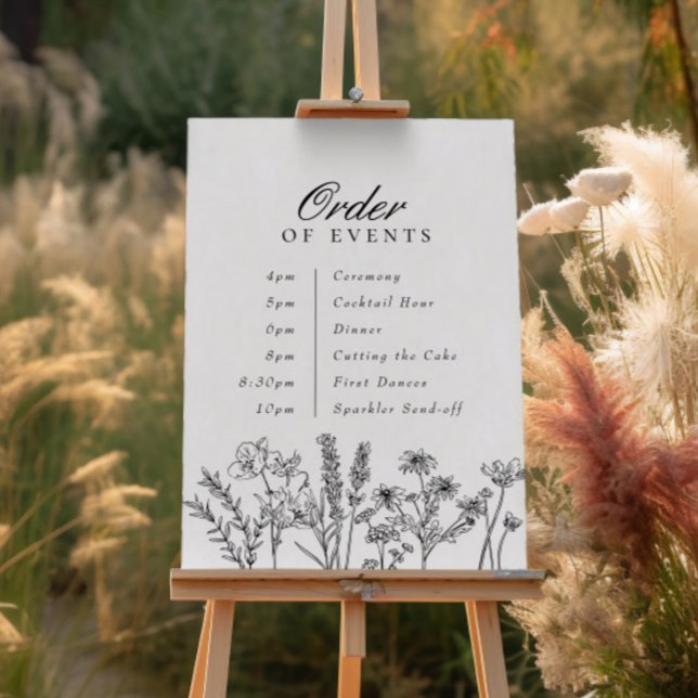 Póster Orden de eventos Boda Flor silvestre floral negra (Subido por el creador)