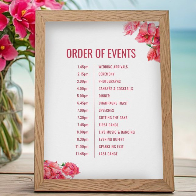 Póster Orden de eventos de boda de buganvilla roja (Subido por el creador)