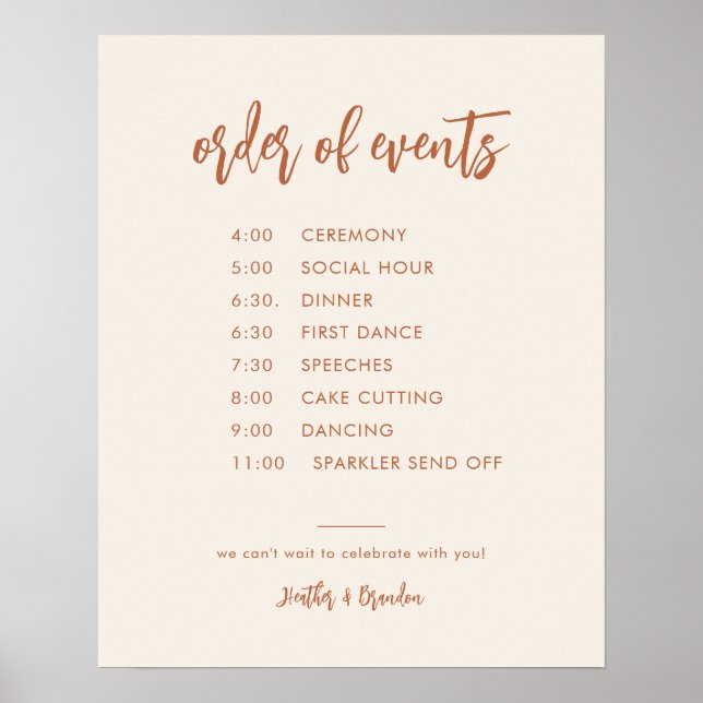 Póster Orden de eventos de Boda del desierto Imprimible (Frente)