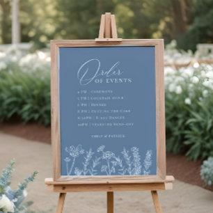Póster Orden de los eventos Boda Periwinkle Rótulo de flo
