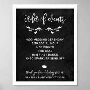 Póster Orden de los eventos poster de signos de Chalk bod
