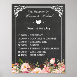 Póster Orden del día   Rótulo Boda Floral Chalkboard
