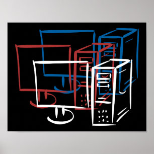 Póster Ordenadores azules blancos rojos del minimalism