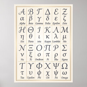 Póster Ordenar letras del alfabeto griego en cursiva, esc