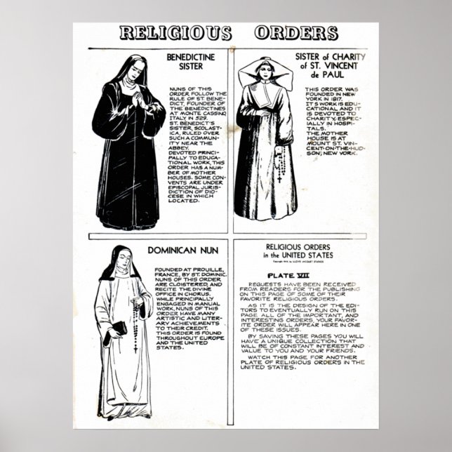 Póster Órdenes religiosas Nuns benedictinos (Frente)