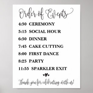 Póster Order of Events Wedding Reception or Ceremony Sign
