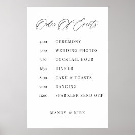 Póster Order of Events Wedding Sign Minimalist Timeline 