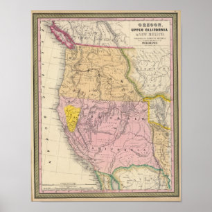Póster Oregón, California Alta y Nuevo México