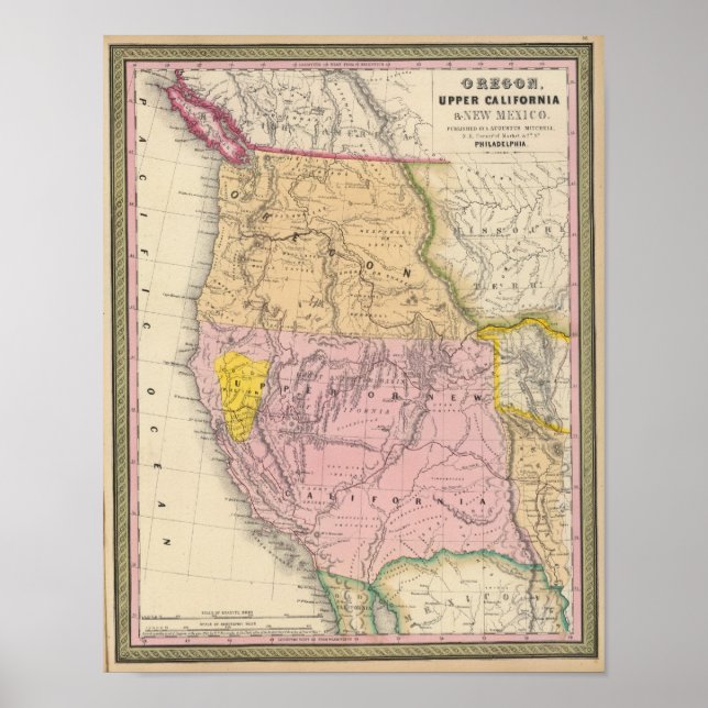 Póster Oregón, California Alta y Nuevo México (Frente)