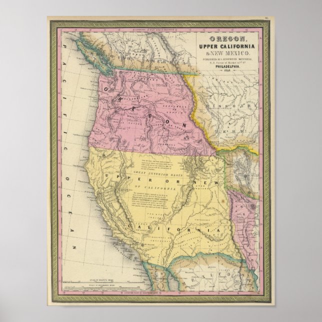 Póster Oregón, California Alta y Nuevo México (Frente)