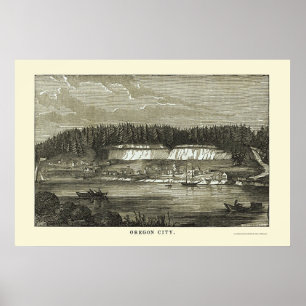 Póster Oregon City, OR Panoramic Map - 1850