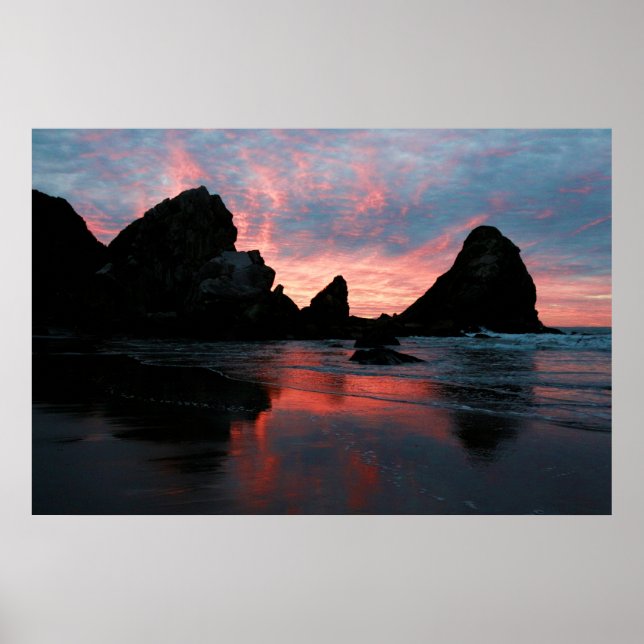 Póster Oregon Coast Sunrise Beach Rocks Nature Photo (Frente)