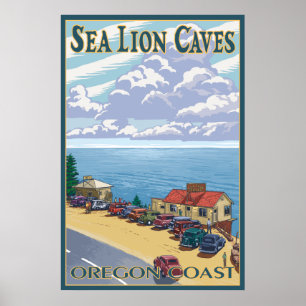 Póster Oregon - cuevas del león marino
