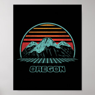 Póster Oregon Retro Mountain Senderismo estilo años 80