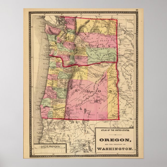 Póster Oregón y el Territorio de Washington (Frente)