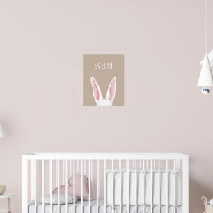 Póster Orejas de conejo de acuarela en beige con el nombr