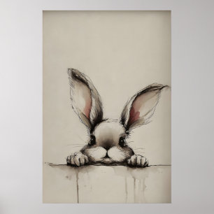 Póster Orejas de conejo de Pascua, conejo rústico vintage
