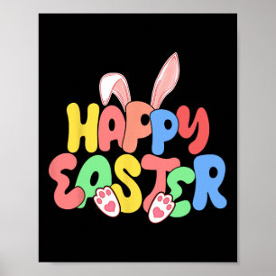 Póster Orejas de conejo de Pascua feliz búsqueda de huevo