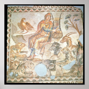 Póster Orfeo tocando a los animales, mosaico romano
