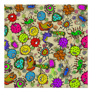 Póster Organismos microscópicos divertidos del