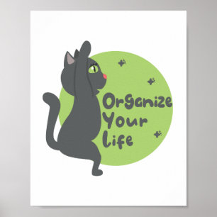 Póster Organize your life Kawaii black cat practice yoga 