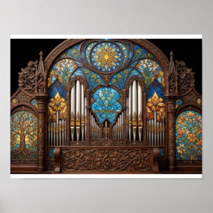 Póster Órgano de Tubo de Vidrio Pintado Art Nouveau Músic