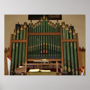 Póster Órgano de tubos verde y dorado vintage 🎹