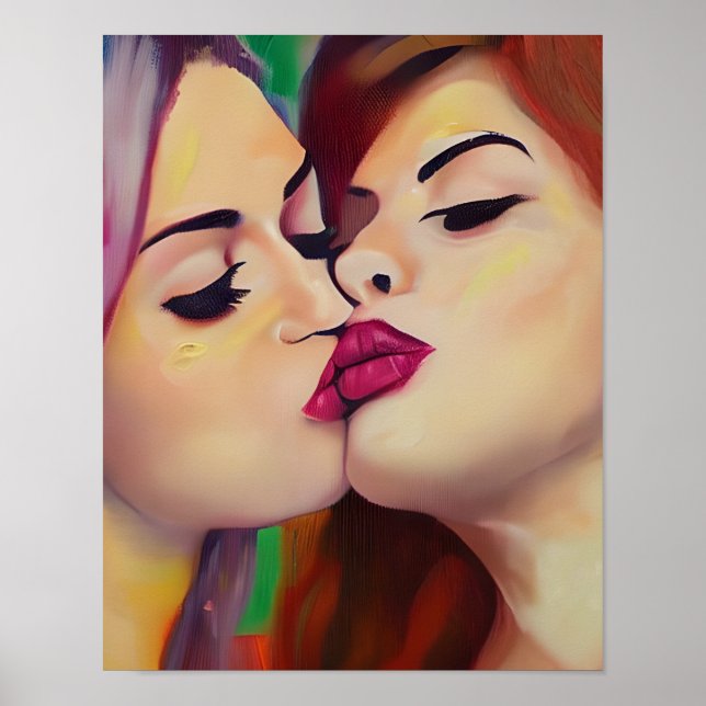 Póster Orgullo acuático dos mujeres comparten un beso (Frente)