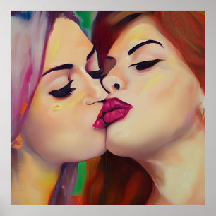 Póster Orgullo de acuarela Dos mujeres se besan