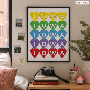 Póster Orgullo de Iowa Corazones Coloridos, Regalo de Org