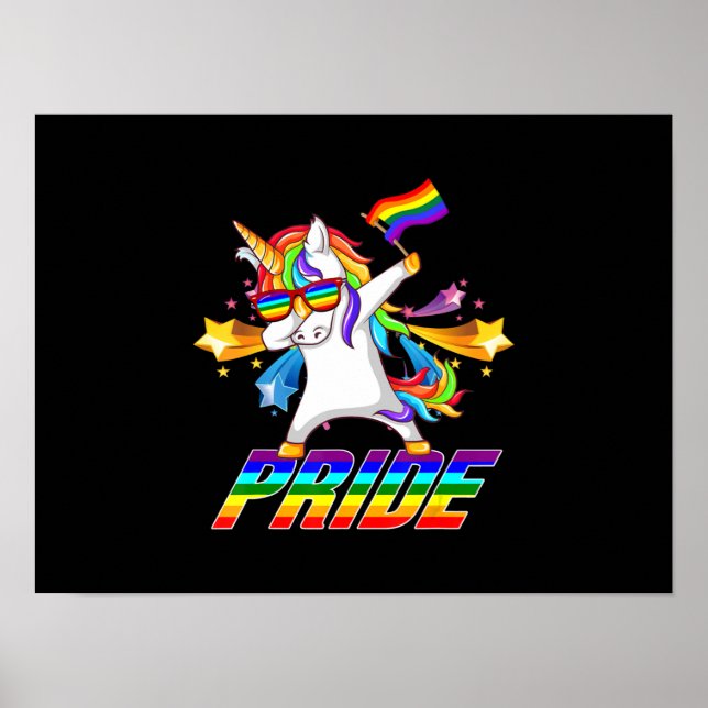 Póster Orgullo gay Dabbing Unicorn LGBT (Frente)