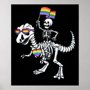 Póster Orgullo Gay de Halloween LGBT Rex Dinosaur Skeleto