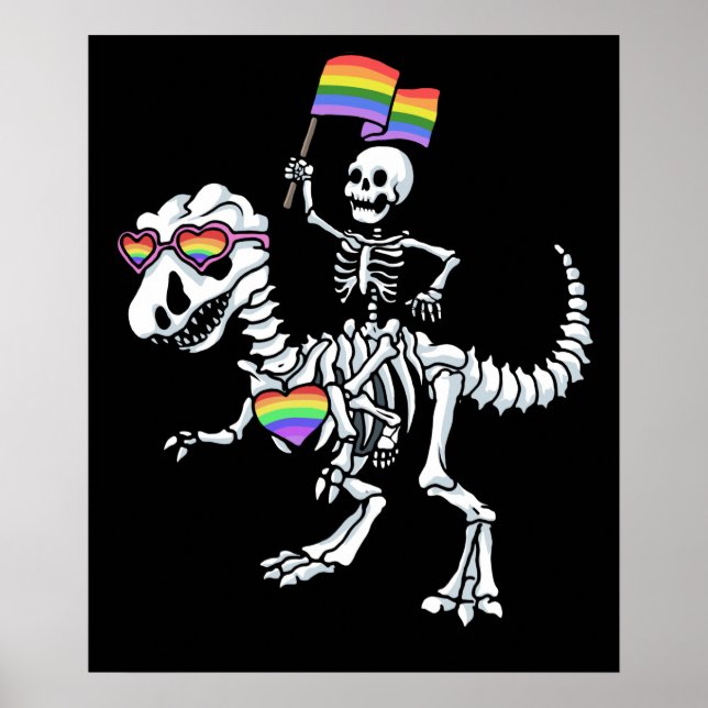 Póster Orgullo Gay de Halloween LGBT Rex Dinosaur Skeleto (Frente)