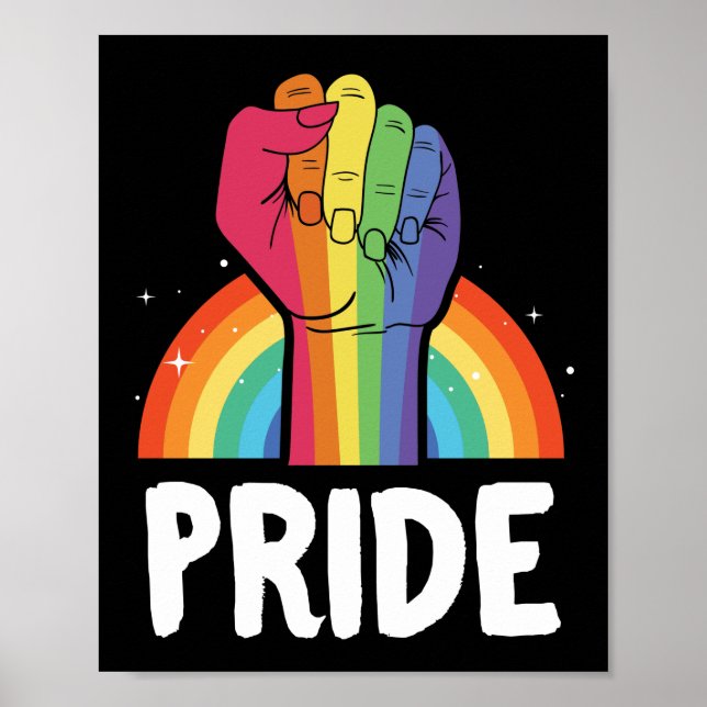 Póster Orgullo gay LGBT Mes Puño arcoiris (Frente)