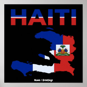 Póster Orgullo haitiano Diseño de mapa de bandera de Hait