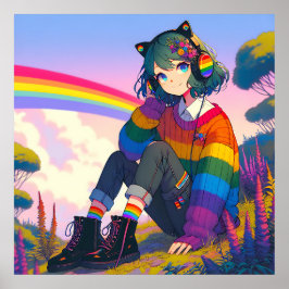 Póster Orgullo lésbico de Chica anime LGBTQIA+