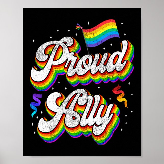 Póster Orgullo LGBT Orgulloso aliado con bandera arcoiris (Frente)