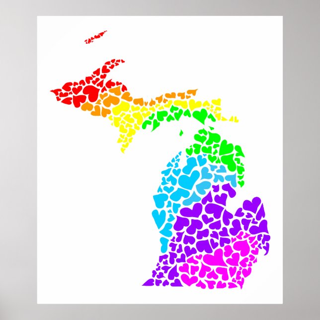 Póster orgullo michigan: corazones arcoiris (Frente)