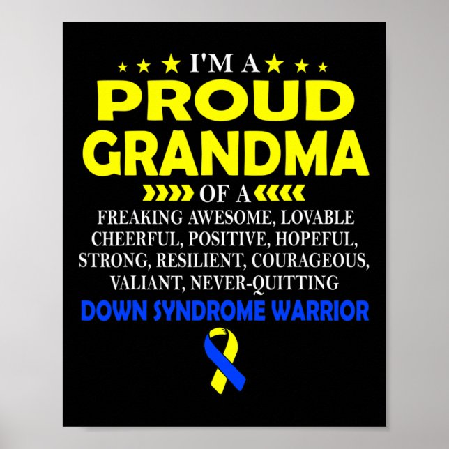 Póster Orgullosa Abuela Del Guerrero Del Síndrome De Down (Frente)