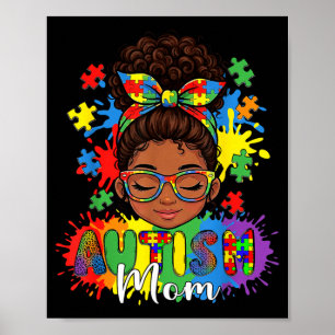 Póster Orgullosa madre autista afro cabello rompecabezas