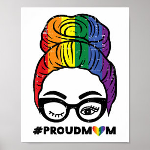 Póster Orgullosa Mamá Pelo Desordenado en Moño Bandera de