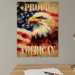 Póster Orgulloso Americano. Águila Calva y Bandera de los